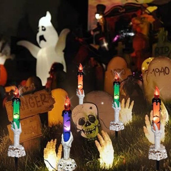 Amazon.com: Hourleey Halloween Decorations, 5 Pack Skull  Home 5‎ Pack Orange Skull Candle Lights with Stakes